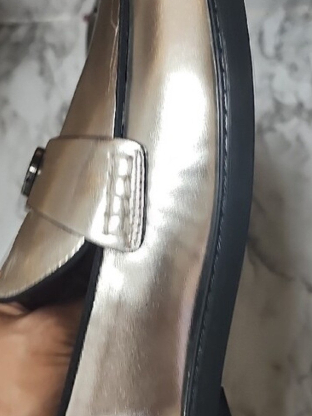 Karl Lagerfeld Silver Metallic Penny Loafers - Picture 3 of 5